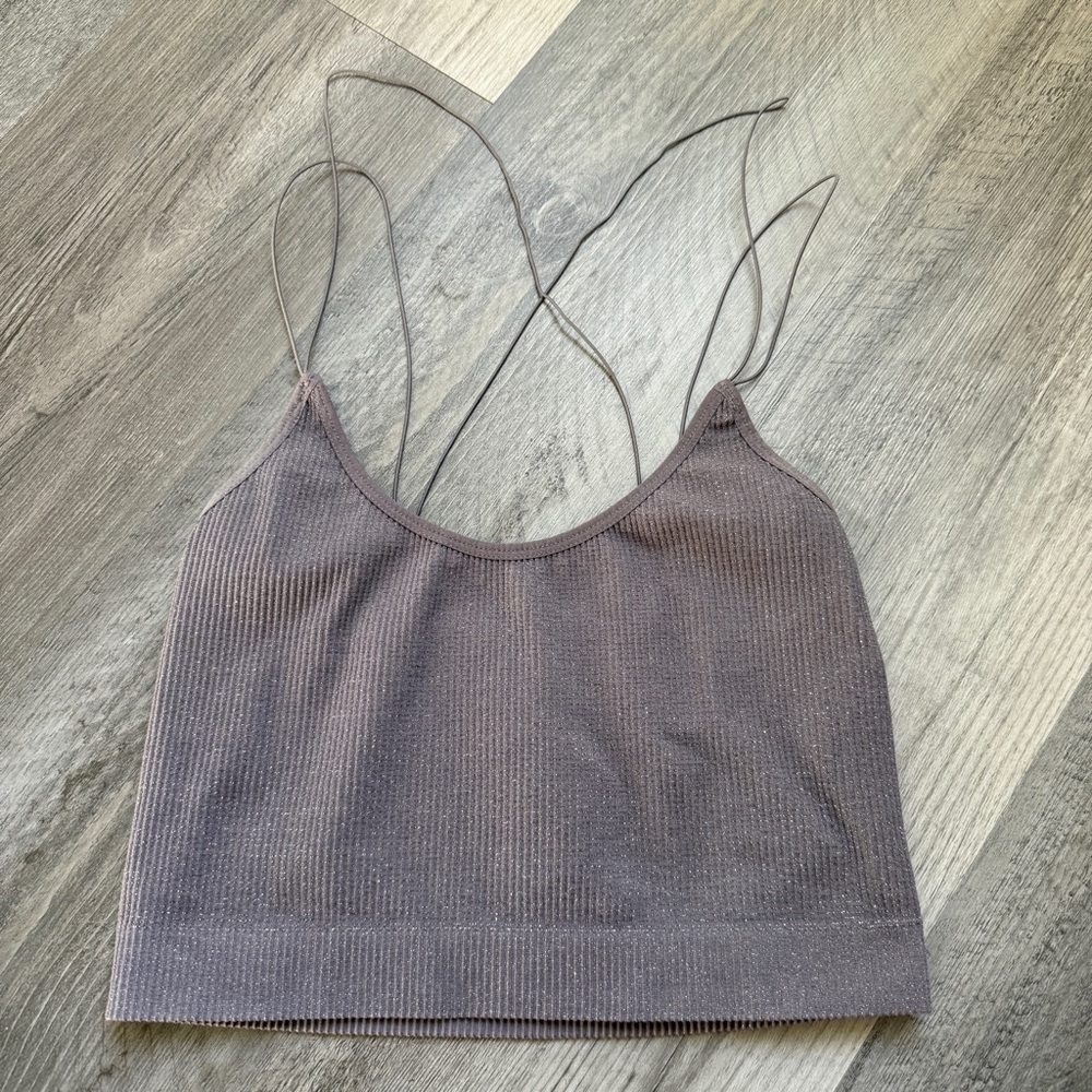 Urban Outfitters Ribbed Bralette Gray Silver Metallic Medium Minimalist Stretchy - Picture 3 of 9